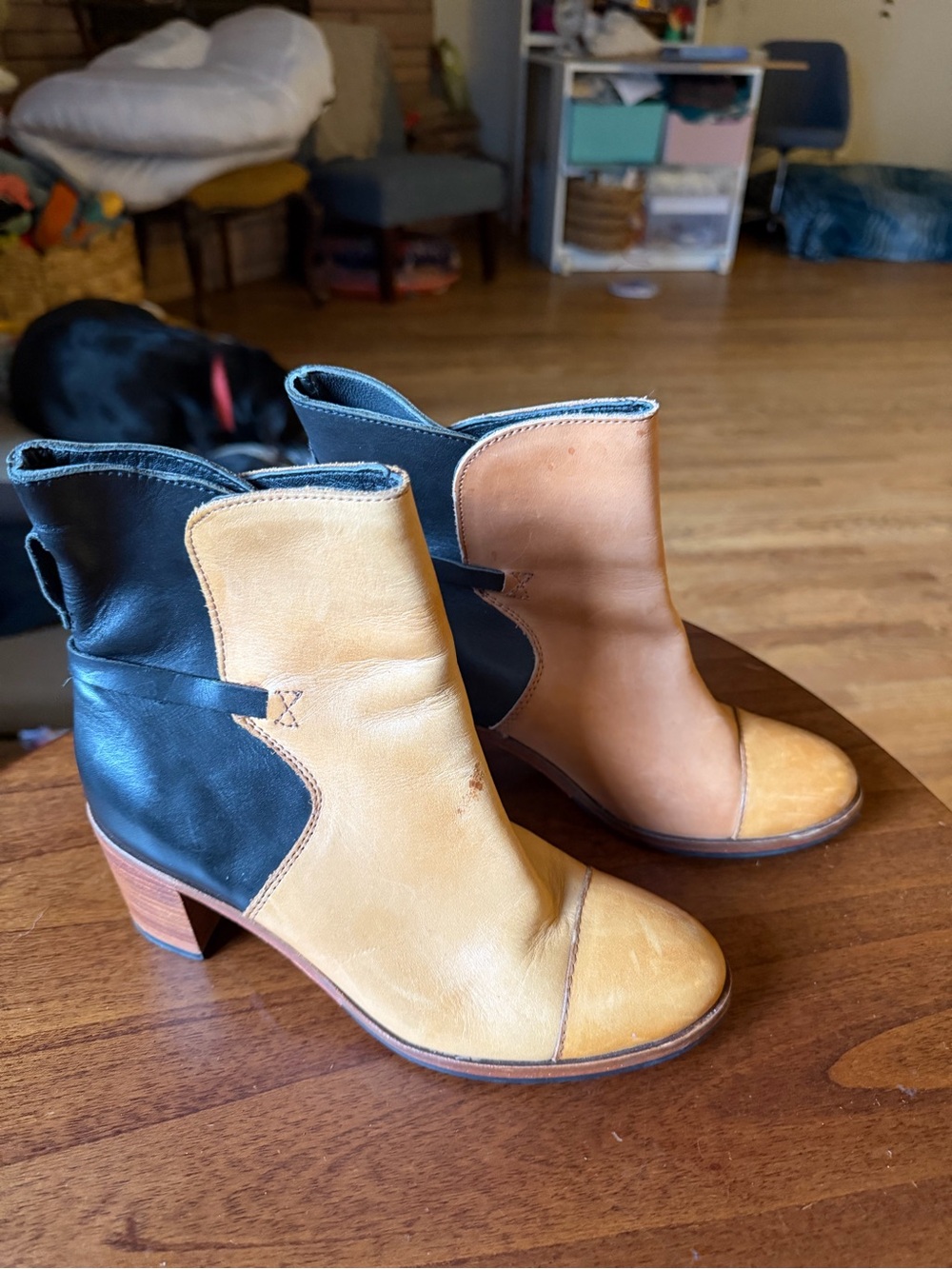 Wolverine Two-Tone Leather Ankle Booties in Tan & Black